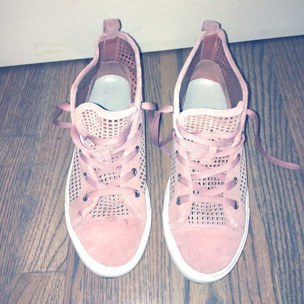 1. State perforated high top sneakers
